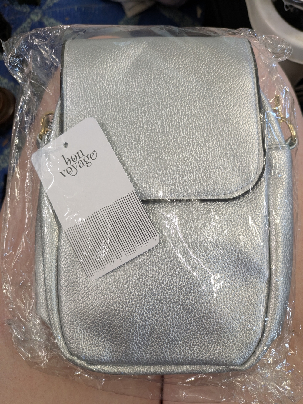 Bon Voyage Silver Pebble-Texture Crossbody Bag
